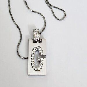 Silver Letter "G" Pendant Charm Necklace Rhinestone